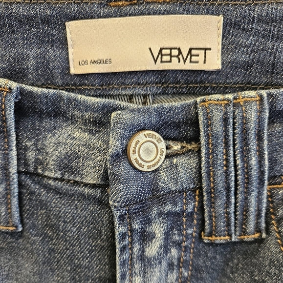 Vervet Excuses Mid Rise Distressed Slim Straight Jeans Dark Wash - Picture 2 of 9
